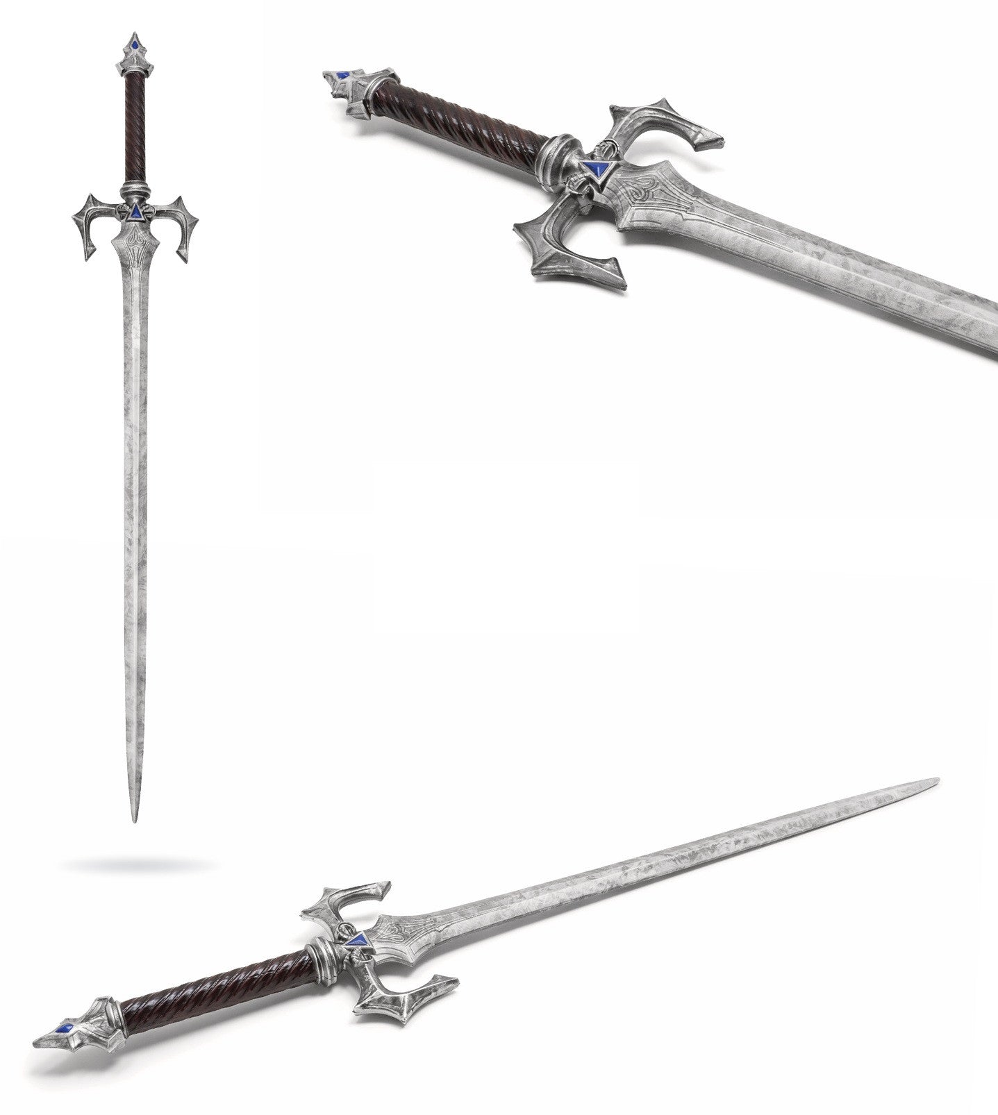 Penetrating Sword foam replica with stone textured blade and blue jeweled guard