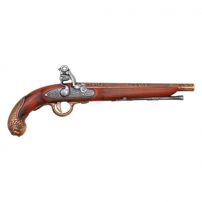 Flintlock Pistol Replica 15.25 X 6 antique brass and brown, side view