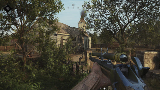 Scoped Gun looking at older building
