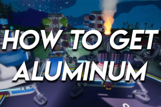 Astroneer base at night with a smelting furnace actively producing aluminum, with large text overlay reading “How to Get Aluminum”.