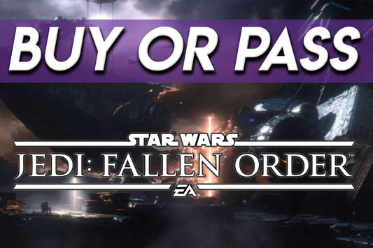 Star Wars Jedi: Fallen Order promotional image with purple banner text reading “Buy or Pass.”