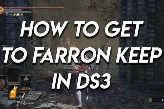 Dark Souls 3 character standing in swamp area with large overlay text reading “How to Get to Farron Keep in DS3.”