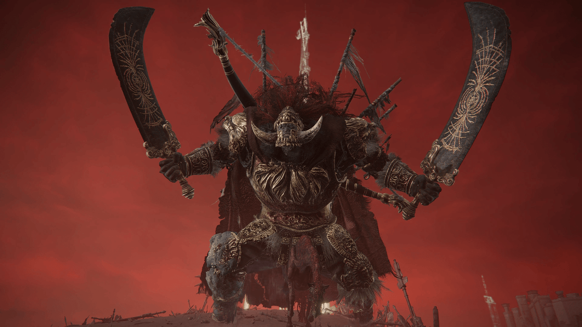 Radahn standing and holding his swords