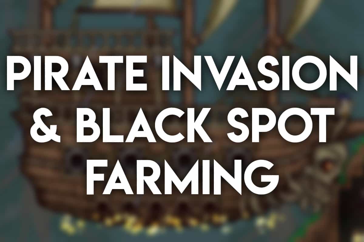 Terraria Pirate Invasion Black Spot farming guide thumbnail showing the Flying Dutchman pirate ship