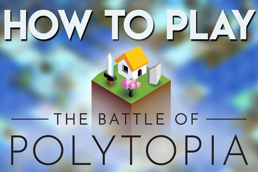 How to play The Battle of Polytopia thumbnail with minimalistic island house, sword, and shield on floating terrain