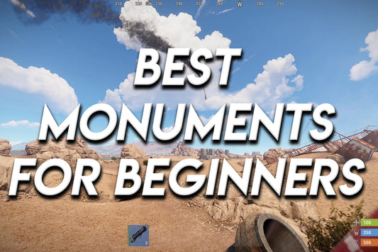Large bold text reading “BEST MONUMENTS FOR BEGINNERS” over a desert landscape in Rust, with rocky terrain, blue sky, and a distant monument structure in the background.