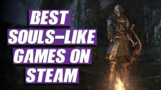 Best souls-like games on Steam thumbnail featuring armored knight standing near bonfire with dark fantasy environment