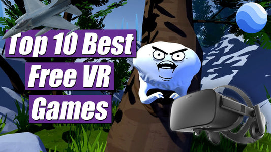 Bold, eye-catching purple and white text highlights the topic clearly: Top 10 Best Free VR Games. This is great for grabbing attention in search results or YouTube feeds.