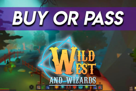 Wild West and Wizards gameplay scene with bold “Buy or Pass” text overlay.