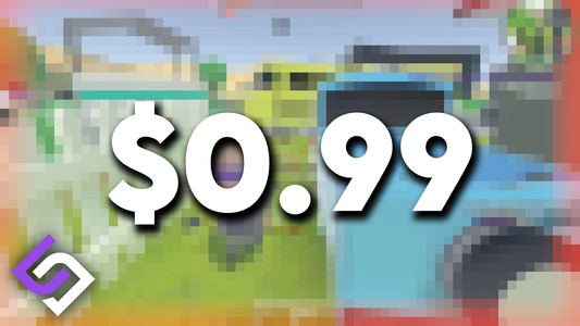 Thumbnail showing the text “$0.99” in large white letters over a blurred gameplay background, highlighting a cheap game price.