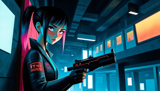 Cyberpunk Character holding her weapon