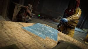 Rust blueprint research at a workbench, highlighting progression and crafting mechanics inside a player base.