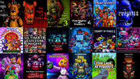 Collage of Five Nights at Freddy’s game covers featuring various animatronic characters across the series.