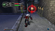 Spawn wielding chains in a desert canyon setting with glowing ember effects and industrial structures in the background