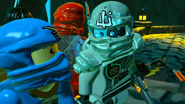 LEGO ninja characters in a close-up action scene.