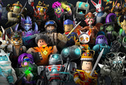 A colorful collage of Roblox characters featuring a wide variety of avatar styles, including warriors, robots, fantasy characters, and themed costumes, set against a dark background.