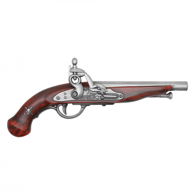Flintlock Pistol Replica 14.5 X 6.5 silver and wood-look, side view
